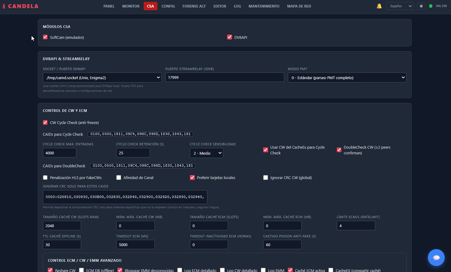 Candela WebIF - CSA Config